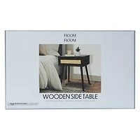 Wooden Side Table With Rattan Cane Accent 20in x 13.58in