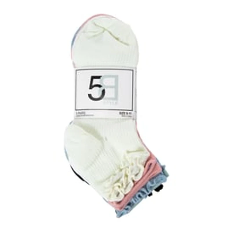 5-Pack Ladies Lettuce Edge Quarter Crew Socks