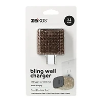 USB-A & USB-C Bling Dual Wall Charger 3.1 Amp