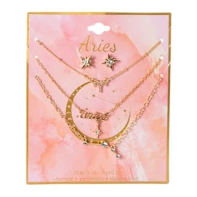 Astrology Charm Necklaces & Earrings 4-Piece Set
