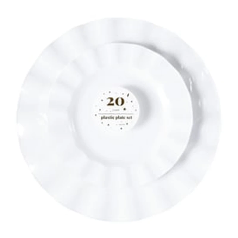 Cream Plastic Plate Set 20-Pack