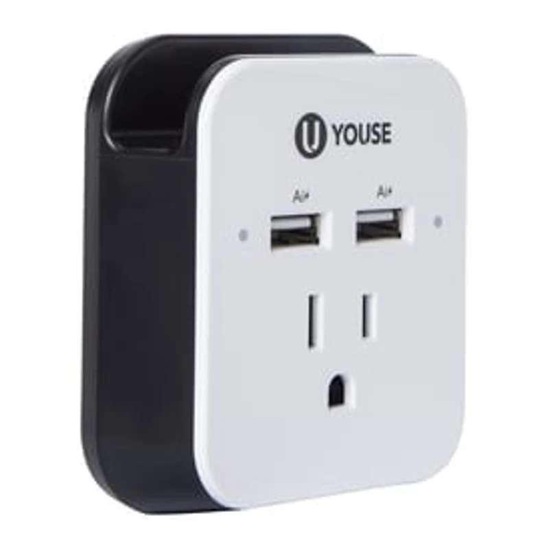 Dual USB Wall Charger With Outlet & Phone Holder 15W