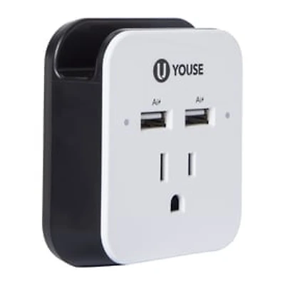 Dual USB Wall Charger With Outlet & Phone Holder 15W