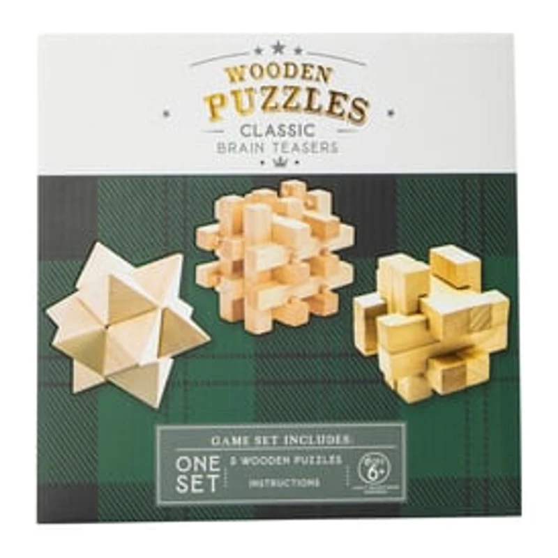 Wooden 3D Puzzles Classic Brain Teasers Set 3-Count