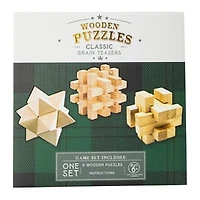 Wooden 3D Puzzles Classic Brain Teasers Set 3-Count