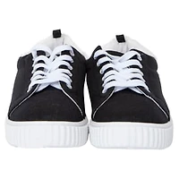 Ladies Black & White Sneakers With Faux Fur Trim