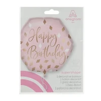 INFLATED Happy Birthday Pink & Gold Hexagon Balloon