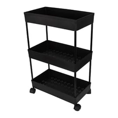 3-Tier Plastic Rolling Cart 15.75in x 24.4in - Black
