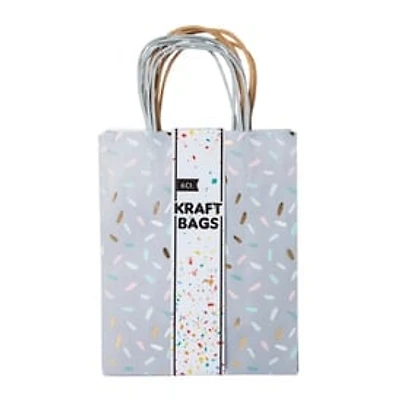 Medium Kraft Paper Gift Bags 6-Count 10in x 8in - Star Confetti