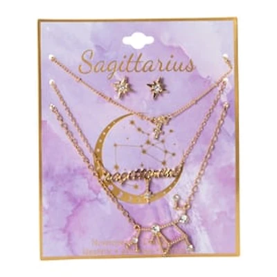 Astrology Charm Necklaces & Earrings 4-Piece Set - Sagittarius