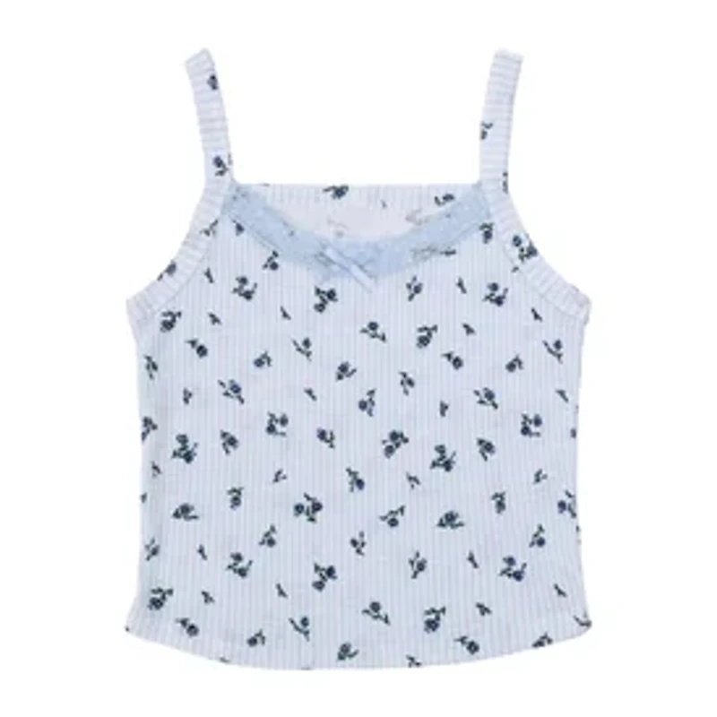 Juniors Floral Rib Tank Top