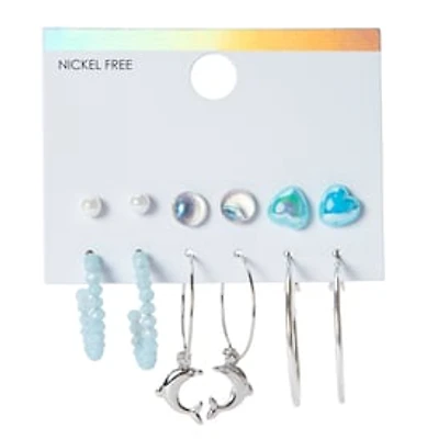 Dolphin Stud & Hoop Earrings 6-Piece Set