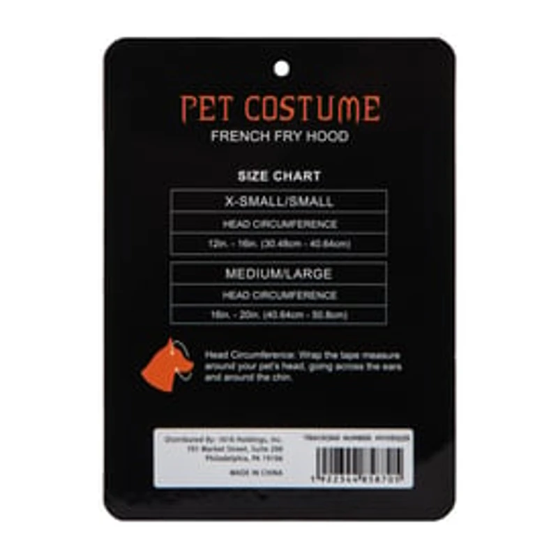 Halloween French Fry Hood Pet Costume