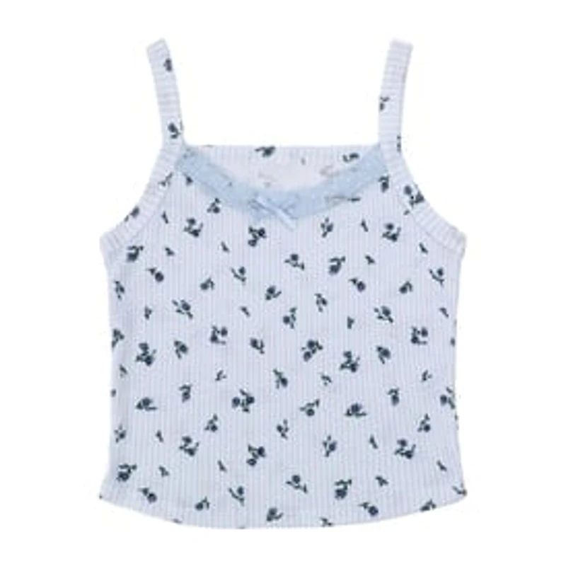 Juniors Floral Rib Tank Top