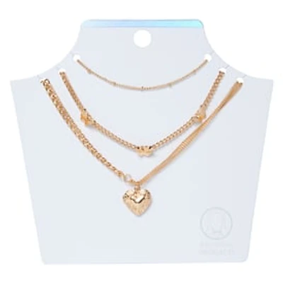 Gold Locket & Butterfly Layering Necklaces Set, 3-Piece