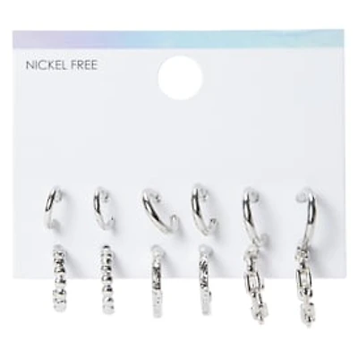 Silver Small Hoop Earrings 6-Pack