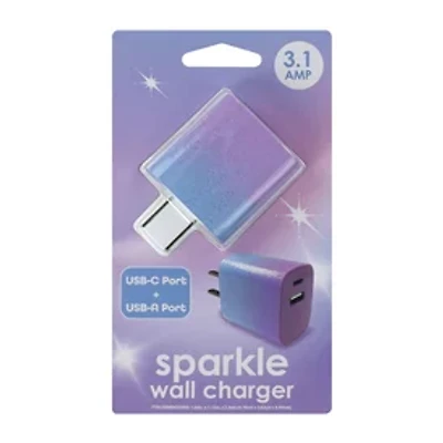 USB-C + USB-A Port Sparkle Wall Charger