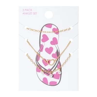 Heart & Pearl Anklets 3-Piece Set