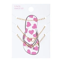 Heart & Pearl Anklets 3-Piece Set