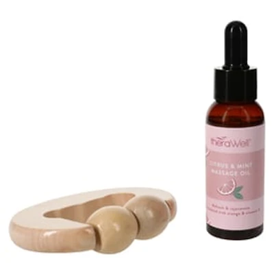 Therawell® Wooden Massager & Massage Oil Set 2-Piece