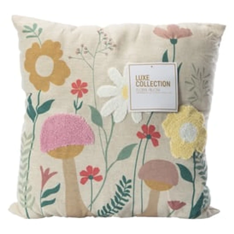 Embroidered Floral Throw Pillow 16in x