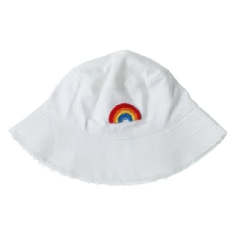 Frayed Bucket Hat With Embroidered Rainbow