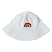Frayed Bucket Hat With Embroidered Rainbow