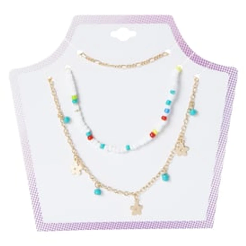 Layered Bead & Chain Necklace Set 3-Piece