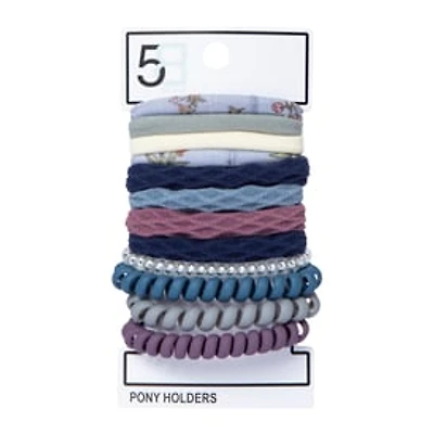 Assorted Ponytail Holders, Lycra & Coil 12-Pack