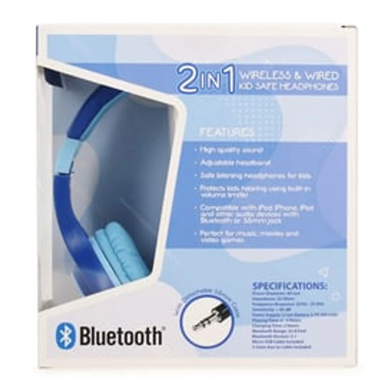 Kid-Safe 2-in-1 Wireless & Wired Headphones With Microphone
