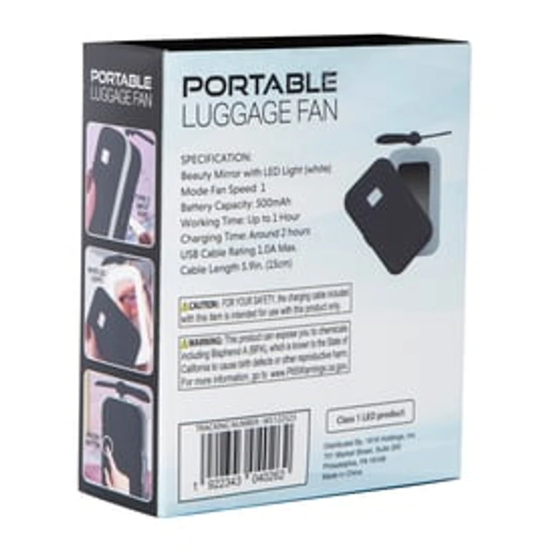 Portable Mini Luggage Fan & Mirror 3.1in x 4.37in