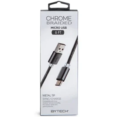 6ft Chrome Braided Micro USB Cable