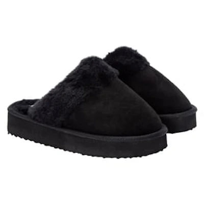 Ladies Faux Fur-Lined Platform Mule Slippers
