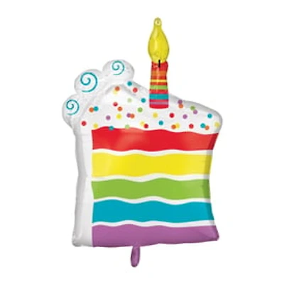 INFLATED Birthday Cake Slice Shaped Balloon 25in