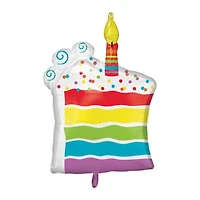 INFLATED Birthday Cake Slice Shaped Balloon 25in