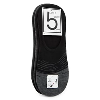 No-Show Sneaker Liner Socks 5-Pack - Black & Gray Stripe