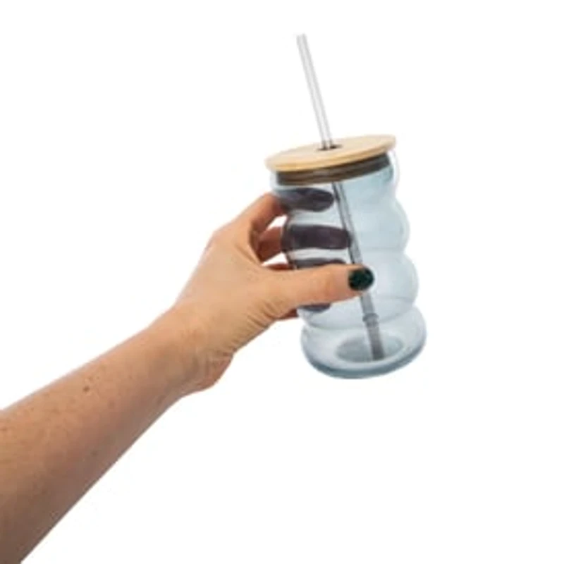 Glass Bubble Tumbler With Bamboo Lid 20oz