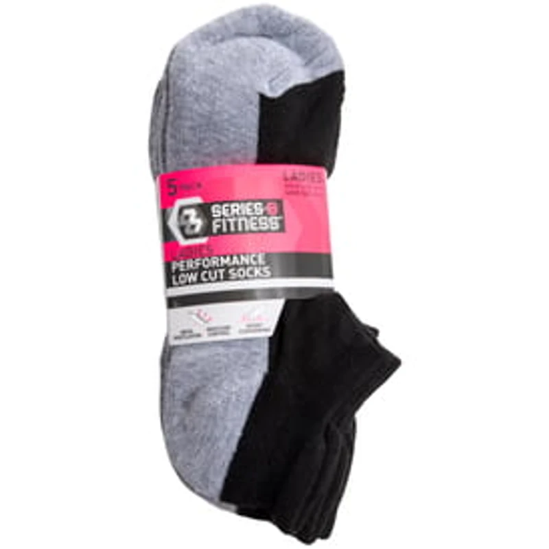 Series-8 Fitness Women's Low-Cut Socks Black & Gray 5-Pack