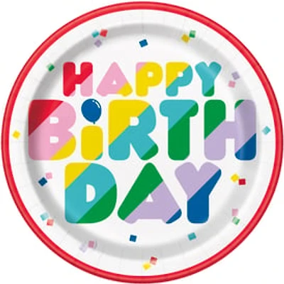 9in Paper Plates 8-Count - Vibrant Happy Birthday