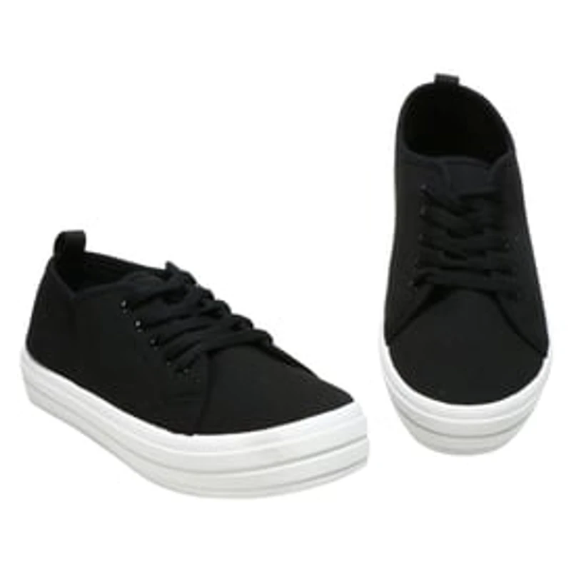 Ladies Black Tonal Lace-Up Sneakers