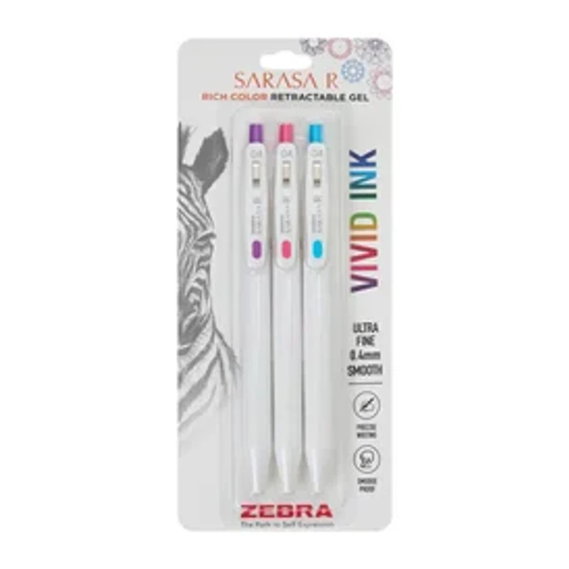 Zebra Sarasa R Vivid Ink Retractable Gel Pen 3-Pack