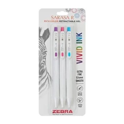 Zebra Sarasa R Vivid Ink Retractable Gel Pen 3-Pack