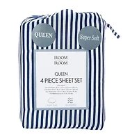 Queen Size 4-Piece Sheet Set - Navy Stripe