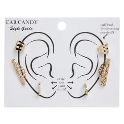 Gold Ear Cuff Earrings & Studs Set