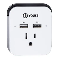 Dual USB Wall Charger With Outlet & Phone Holder 15W