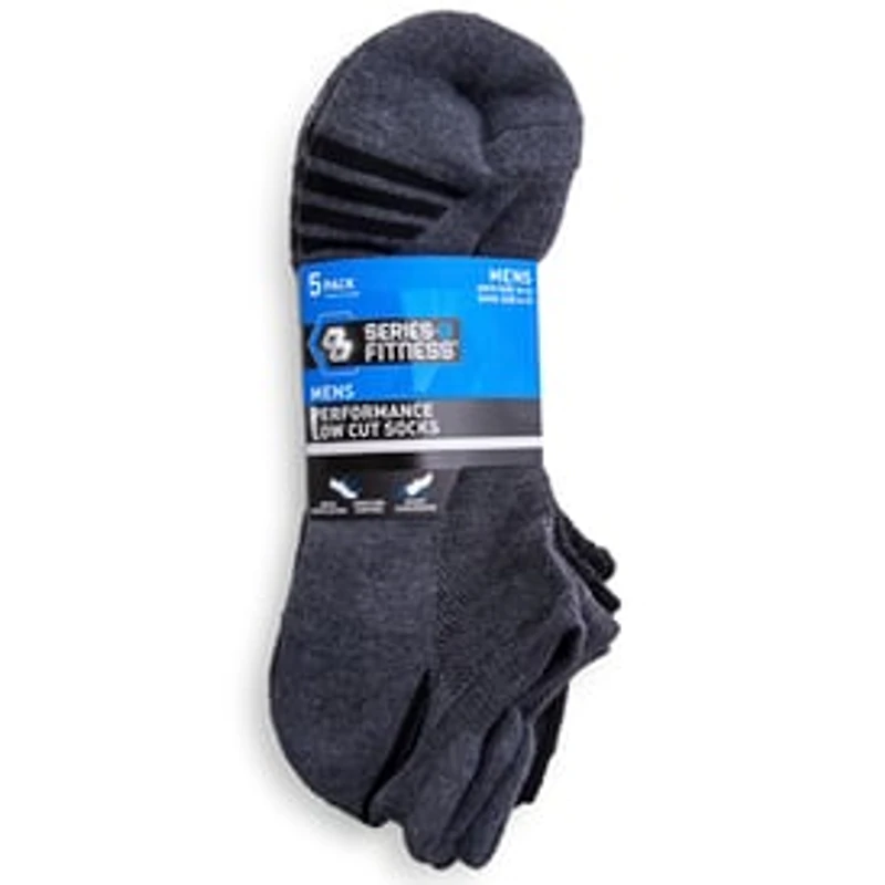 Series-8 Fitness™ Guys Black & Gray Performance Low-Cut Socks 5-Pack