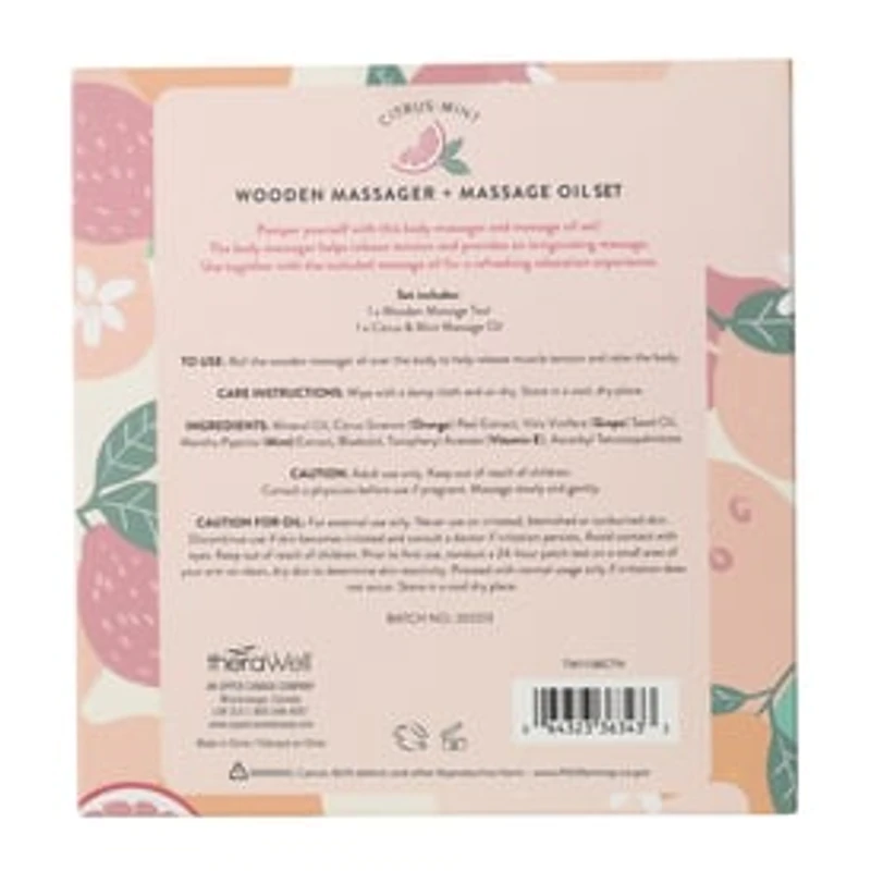 Therawell® Wooden Massager & Massage Oil Set 2-Piece