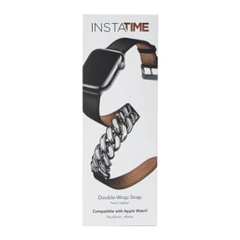 Faux Leather & Chain Double Wrap Strap For Apple Watch®