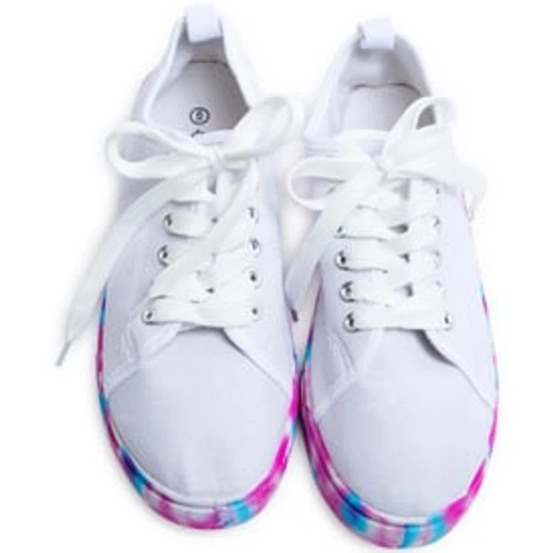 Ladies White Sneakers w/ Tie-Dye Sole