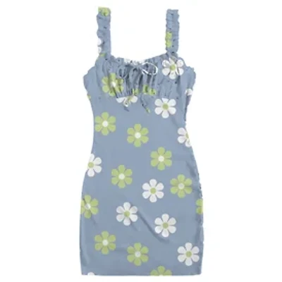 Retro Floral Ruched Bust Bodycon Dress